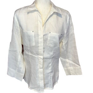 Vintage Toto N Ko White Linen Button Long Sleeve Blouse 10